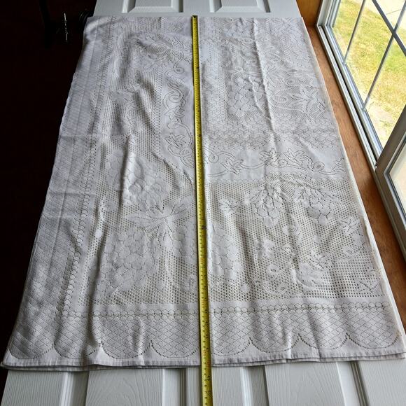 Artex Heritage Lace Tablecloth 96" x 60" ecru cream Vintage MCM polyester woven - Picture 7 of 13